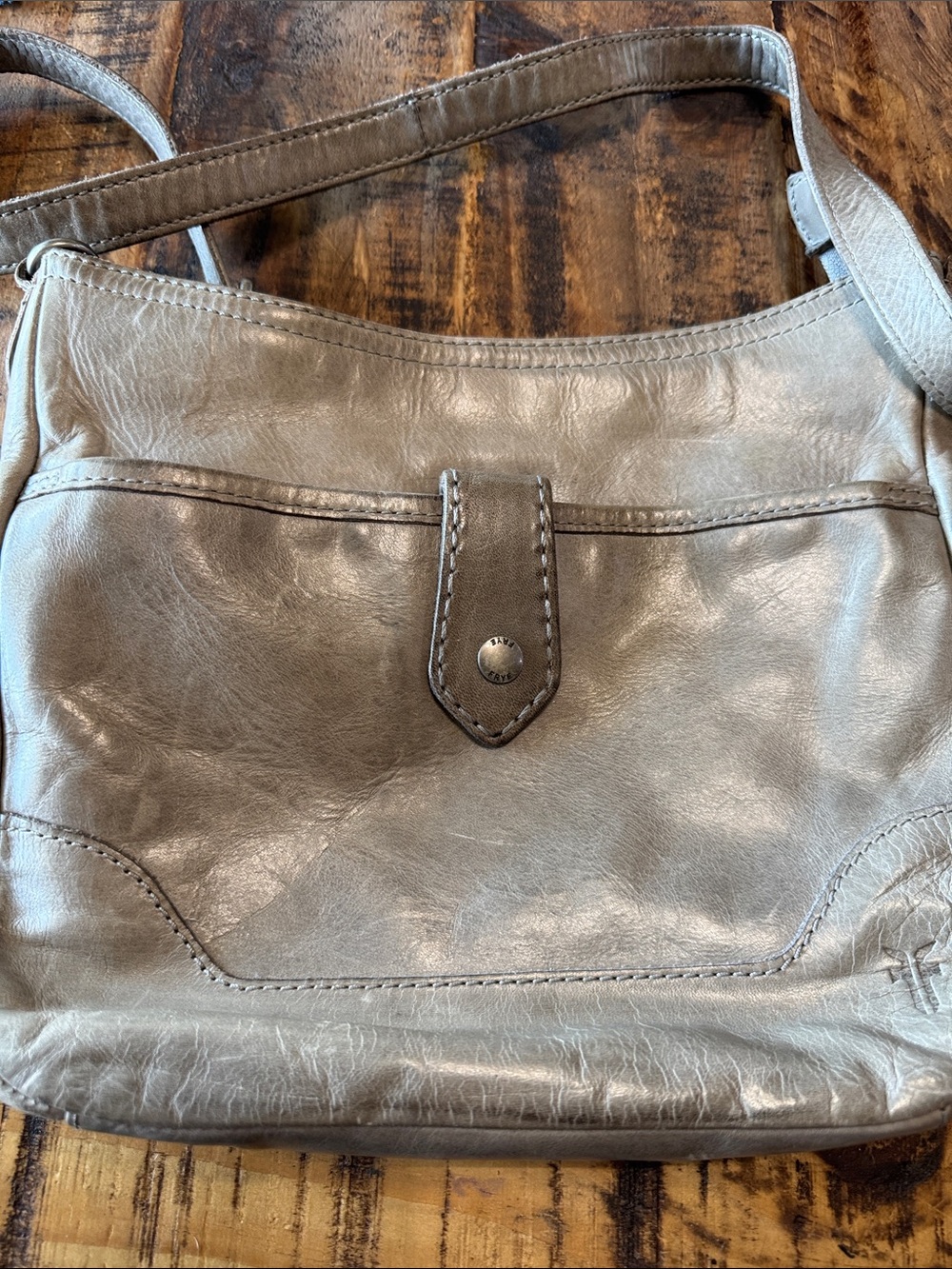 Frye Metallic Taupe Leather Shoulder Bag